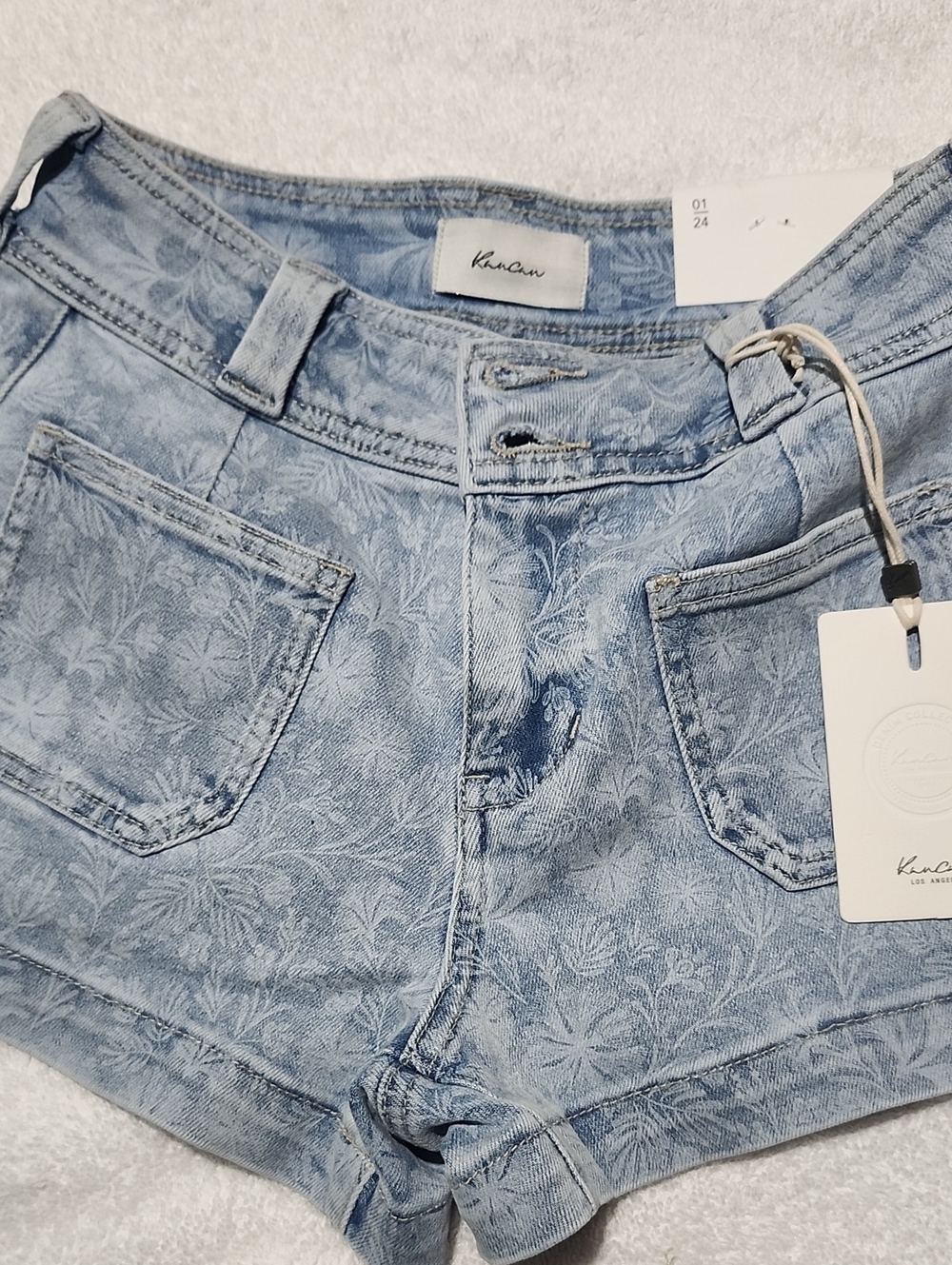 KanCan Light Blue Floral Print Denim Shorts